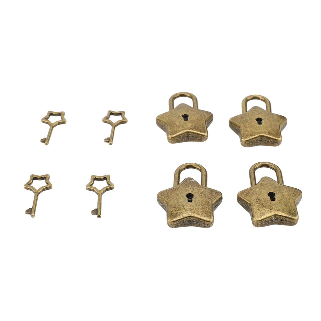 4 Set Treasure Chest Padlock Mini Metal Diary Book Jewelry Box Decorative Lock with Key S007 Five Pointed Star Shaped