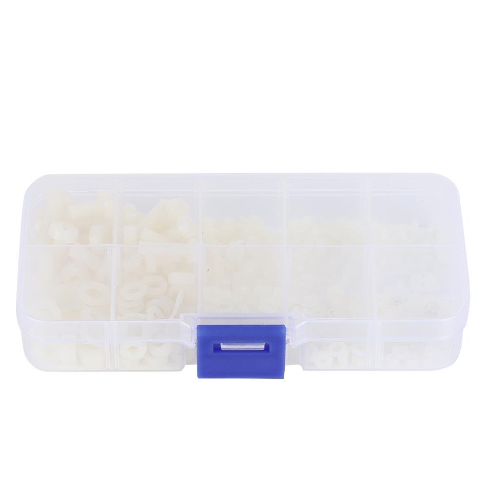 

270pcsbox M2M2.5M3M4M5 Nylon Screw Nut Washer Assortment Kit Hardware FastenersWhite