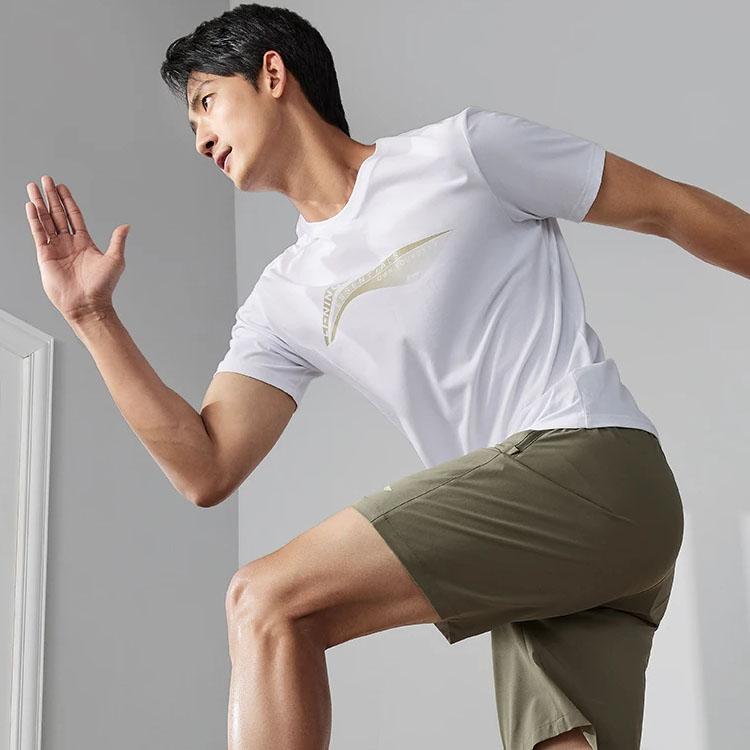 Li-Ning Fitness Series Printed Letter Crew Neck Short Sleeve T-Shirt Men Tops White ATST101-2