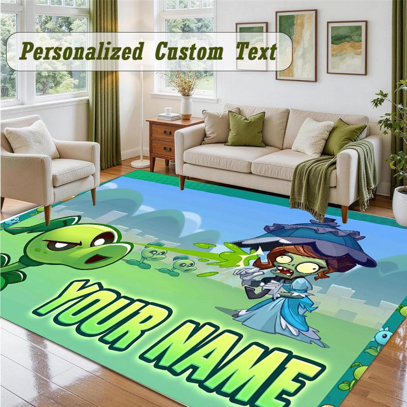 Crystal Velvet Square Rug Custom NamePlants vs. Zombie Pattern Non Slip Home Floor Decor Rug
