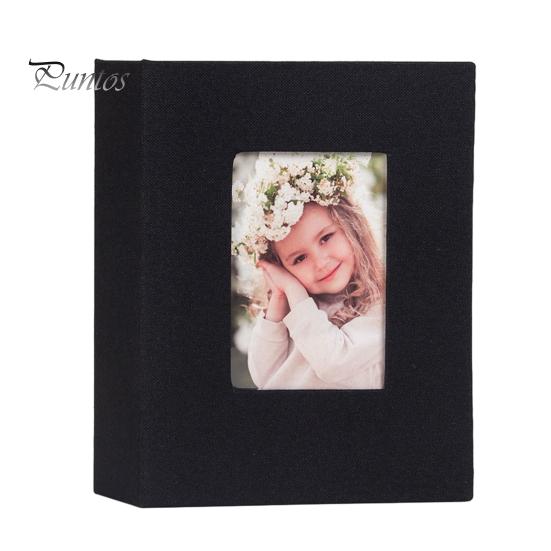 Portable Photo Album Linen Cover Picture with Front Window 100 Photos Durable 4x6 Slip-in Book for Wedding Vacation Family Baby Pictures