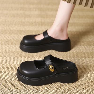 Niche One-pedal Mary Jane Bag Head Dragging Girl 2025 New New Model, Fashionable Outer Wear, Small Height-increasing Thick-soled Slippers