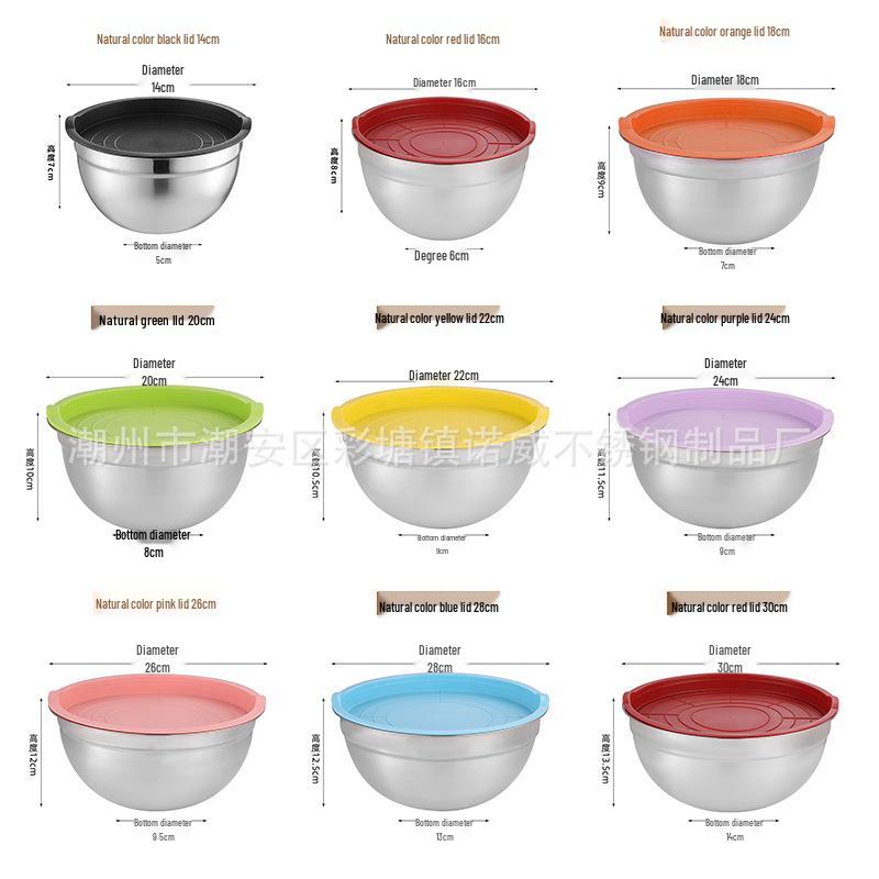 Stainless Steel Mixing Bowl with Lid & Non-slip Silicone Base