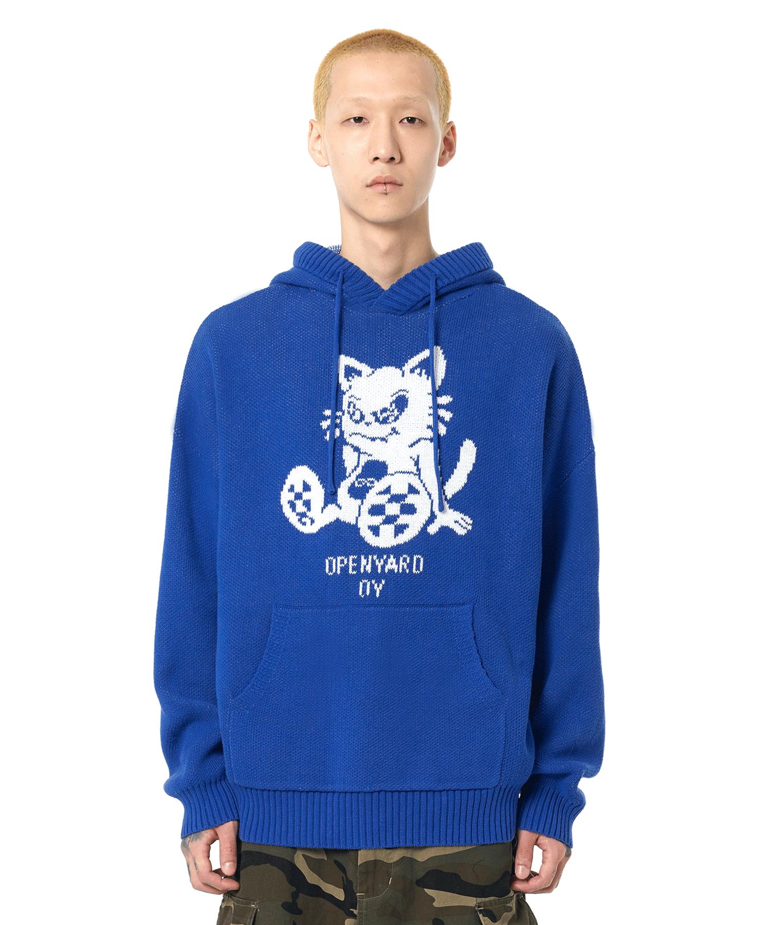 Oy Black Cat Knit Hoodie-Blue Blue/2Size