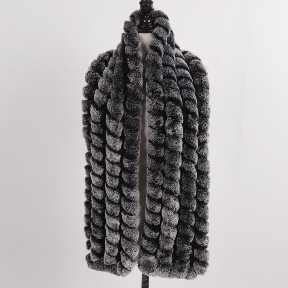 New Brand Knitted Fashion Lady Real Rex Rabbit Fur Scarf Women Winter Warm Natural Fur Scarves Long Style Real Fur Neckerchief