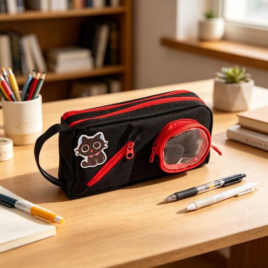 Large Capacity Pencil Case with Smooth Zipper and Hand Strap, Scratch-Resistant Canvas Pen Pouch for Erasers Rulers, Pen Organizer for Students