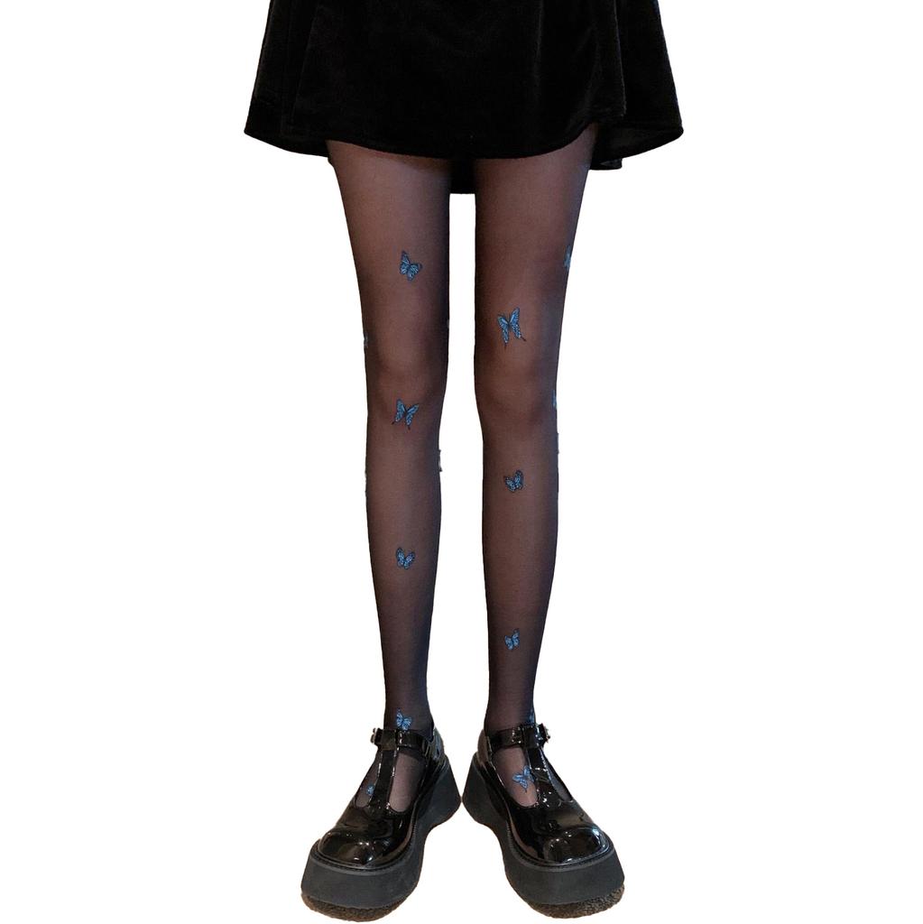 Blue Butterfly Stockings Women's Black Silk Trendy Thin Pantyhose Sexy Anti-hook Slippery Anti-hook Pantyhose