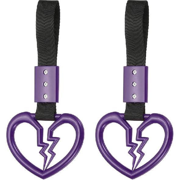 PATIKIL 2Pcs Broken Heart Shaped Car Handle Straps, Car Hanging Accessories Bumper Warning Ring Drift Charm For Auto Decor Interior Exterior