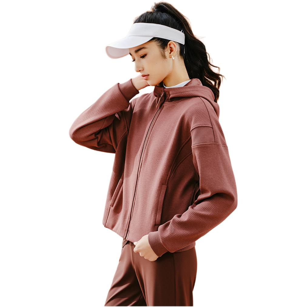 Anta Training Series Solid Color Simple Hooded Comfortable Fleece Warm Fashion Loose Cardigan Sweatshirt Women sweatshirt 162547707N-3