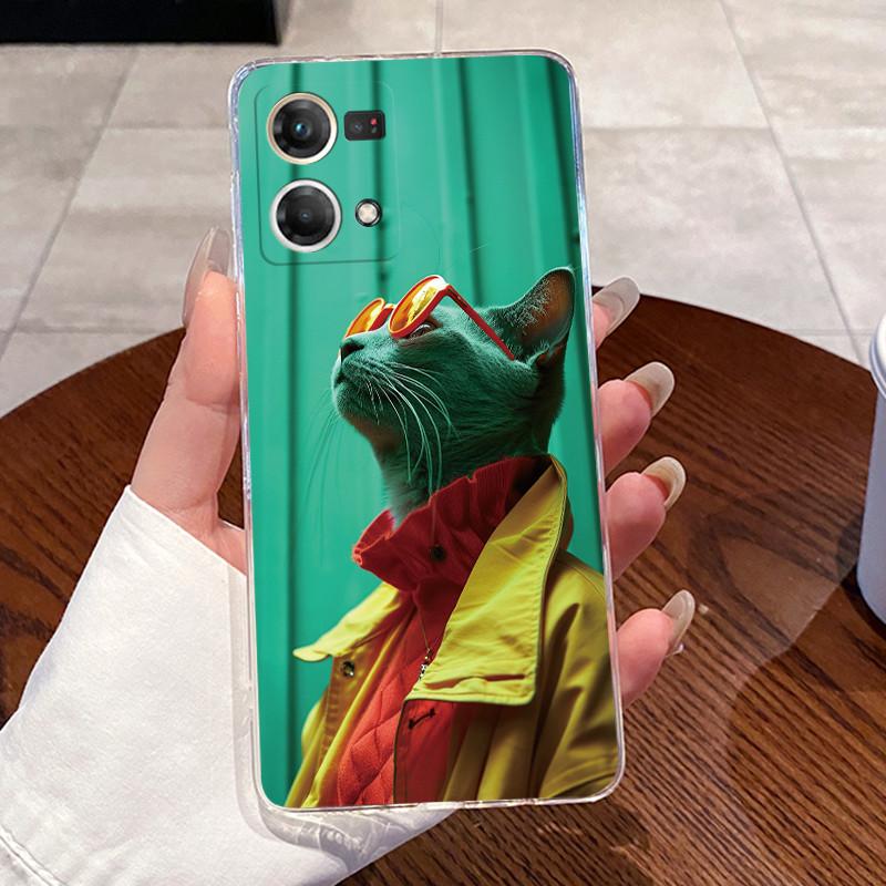 Case For OPPO Reno7 Reno8 4G Reno 7 8 Capa Clear Silicone Soft TPU Cover For Oppo F21 Pro F21S Pro 4G Cute Rabbit Cat Phone Case