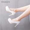 Damen 11/14CM Weiße High Heels für Damen Elegante Hochzeitsschuhe Plateau Stiletto Pumps Übergröße 35-41 Kleid Party Brautschuhe