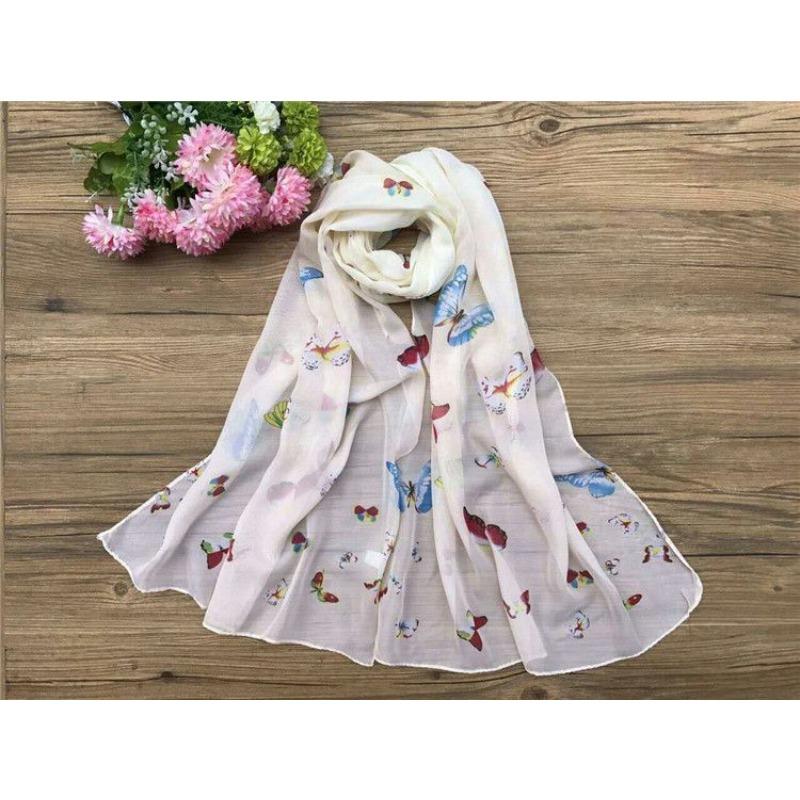 Spring and Summer Women's Chiffon Printed Scarf Sun Protection Thin Silk Scarf Shawl Beach Butterfly Scarf