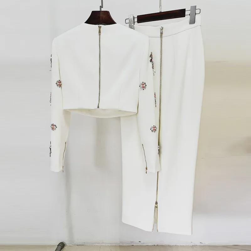 2025 Promi-Mode Perlenbesetztes Diamant-Top & Langer Rock Zweiteiler