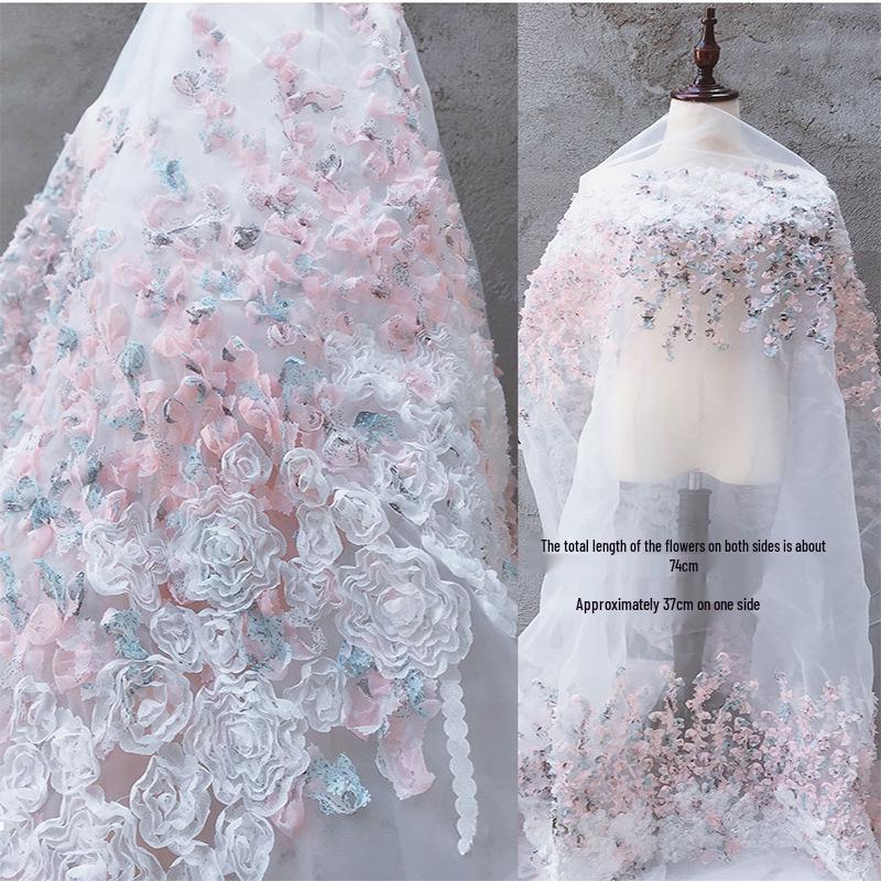Children's 3D Flower Embroidered Organza Fabric In Stock
