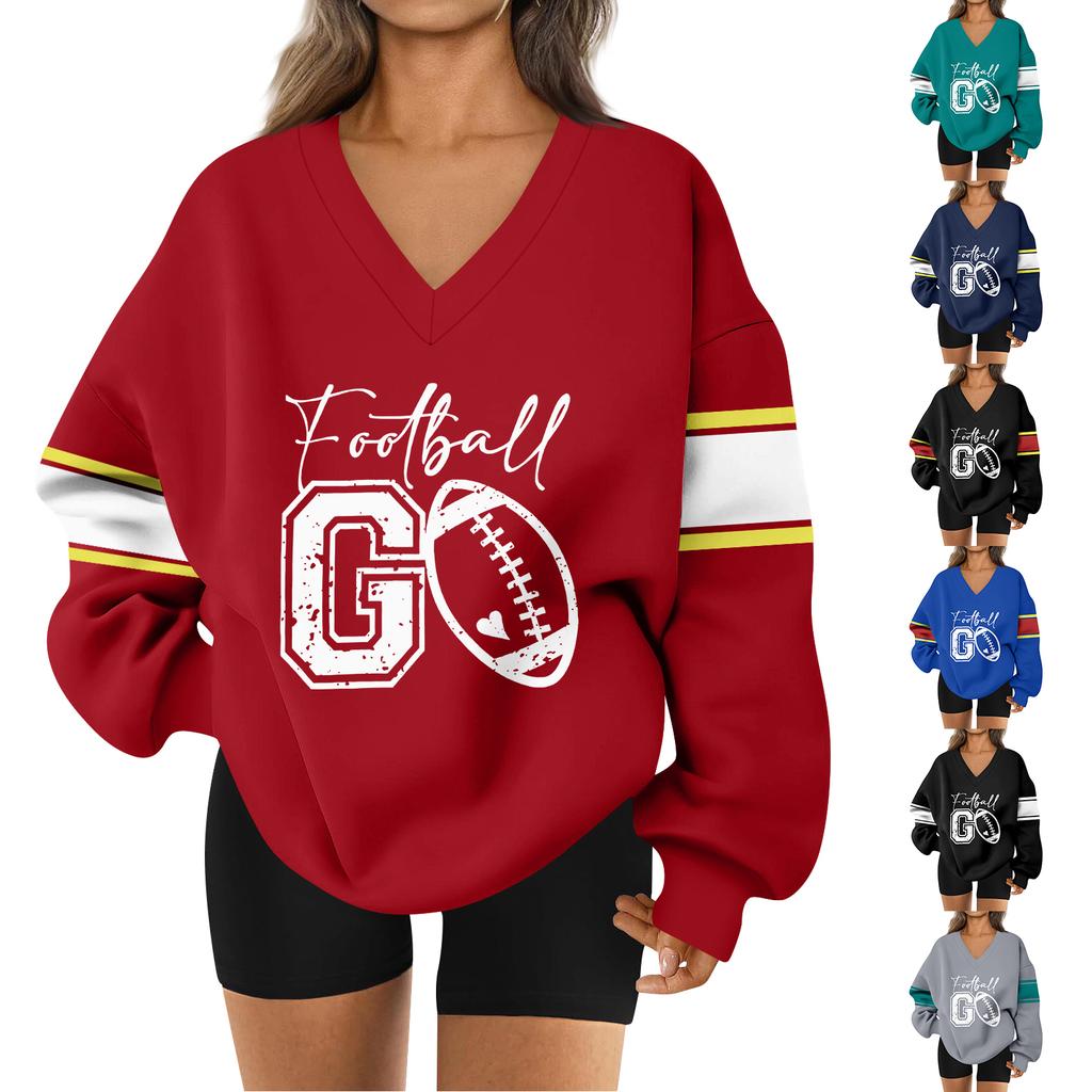 Damen Locker Und Bequemes Buchstaben V-Ausschnitt Sportbekleidung Langarm Sweatshirt Tägliche Passende Kleidung