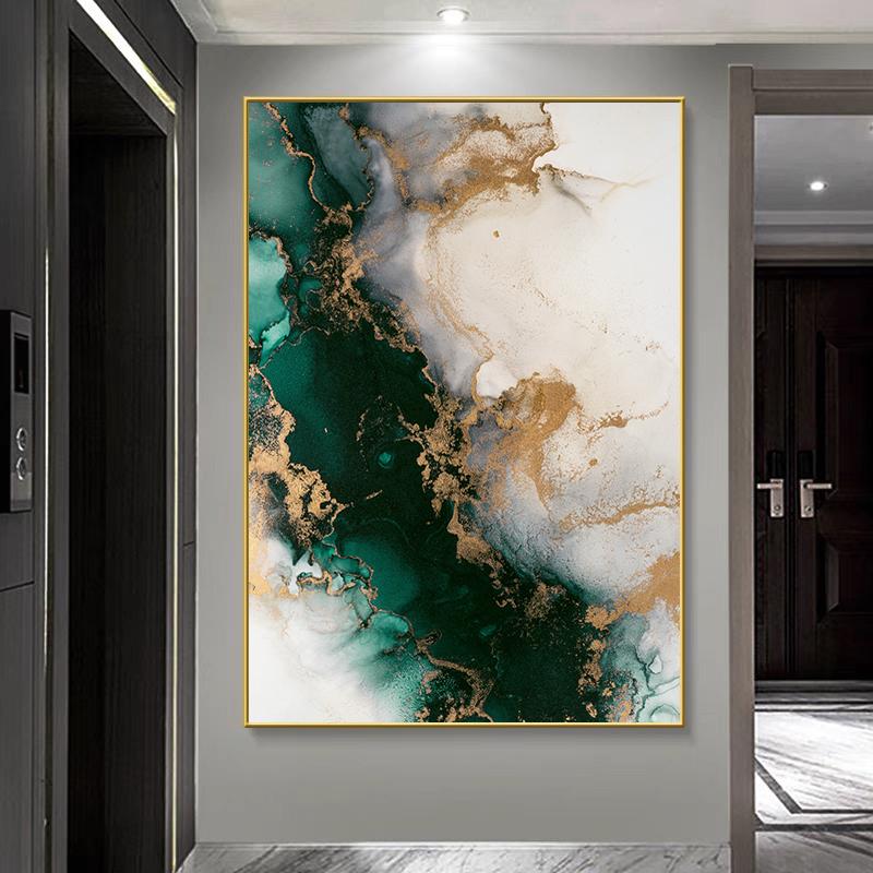 Poster di Lusso in Marmo con Foglia Oro Verde Dipinti Decorativi Estetici Tela Arte da Parete Immagini Soggiorno Camera da Letto Arredamento Interno