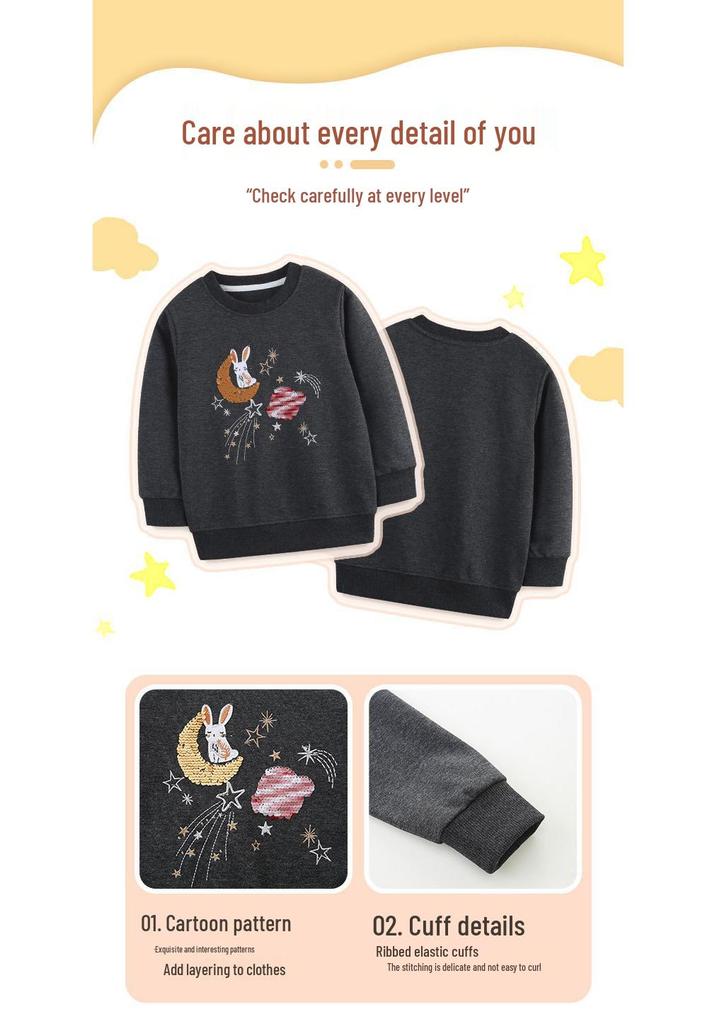 New Autumn Girls' European-Style Rabbit Sequin Embroidery Long Sleeve Knit Hoodie