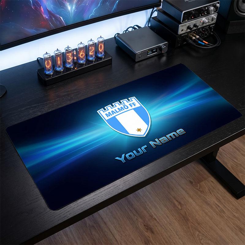 Malmö FF Custom Large Mouse Pad, Personalized Name Text Print, Football Logo Non‑Slip Desk Mat Gaming Gift