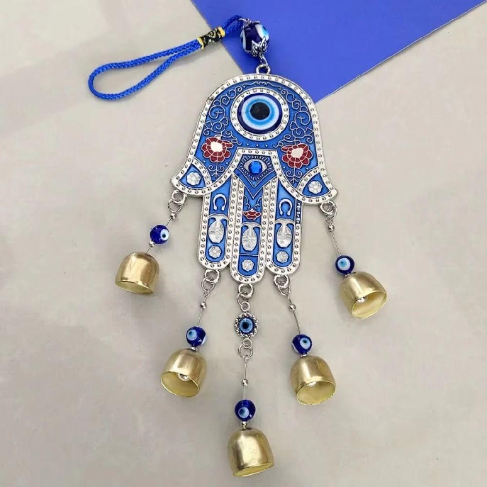 Wall Decoration Fatima Hand Wind Chimes Good Lucky Blessing Protection Blue Evil Eyes Pendant Small Bell Hamsa Hand