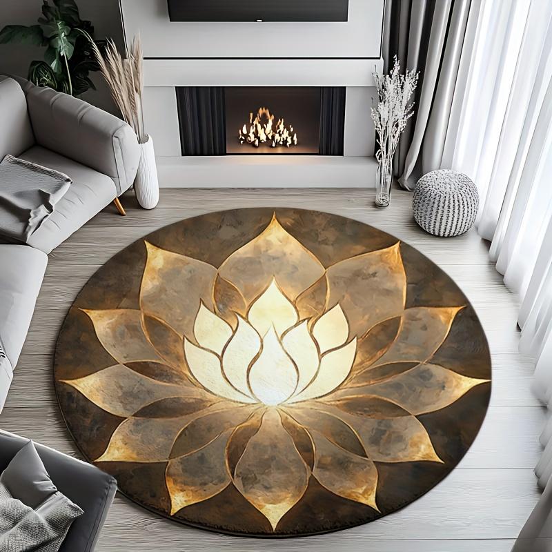 

Round Floor Mat with Lotus-shaped Pattern in Golden and Other Tones Suitable As Meditation Cushion for Yoga Zazen,Indoor Read Ru 80cm