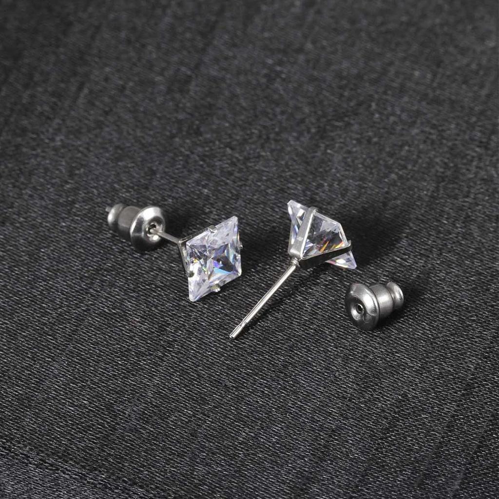 2 Stylish Stainless Steel 4 Claw Square Cubic Zirconia Stud Earrings For Men And Women 4/5/6/7mm Zircon Stud Earrings
