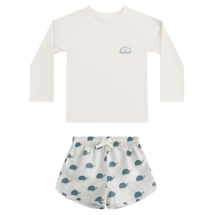 [GoUseGo] Kids Swimsuit Set for Boys (3-Piece) - Long Sleeve Rash Guard, Swim Trunks, Hat - Sizes 80-130cm