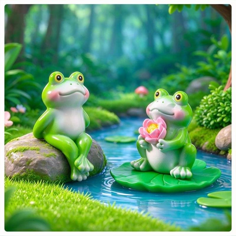5Pcs Cute Mini Frog Figurine Lovely Cartoon Animal Statue Ornaments For Diy Micro Landscape Garden Terrarium Decoration
