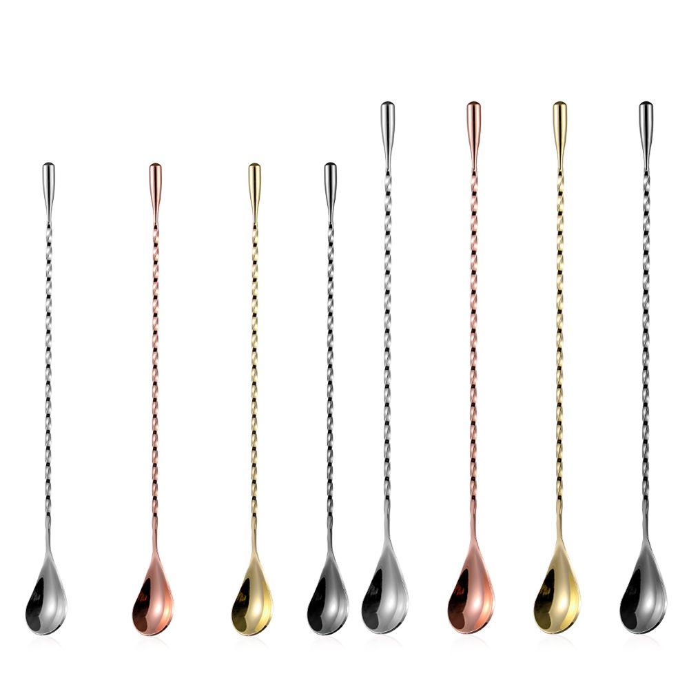 Stainless Steel Mixing Bar Cocktail Spoon Spiral Teadrop Spoon Kitchen Stir Spoon Bartender Tools Bar Accessories Eco-Friendly
