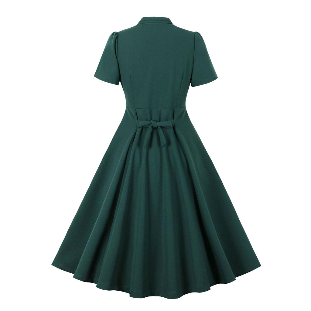 GMXIA Retro Sexy V-neck High-waisted Single-breasted Elegant Slim Dress