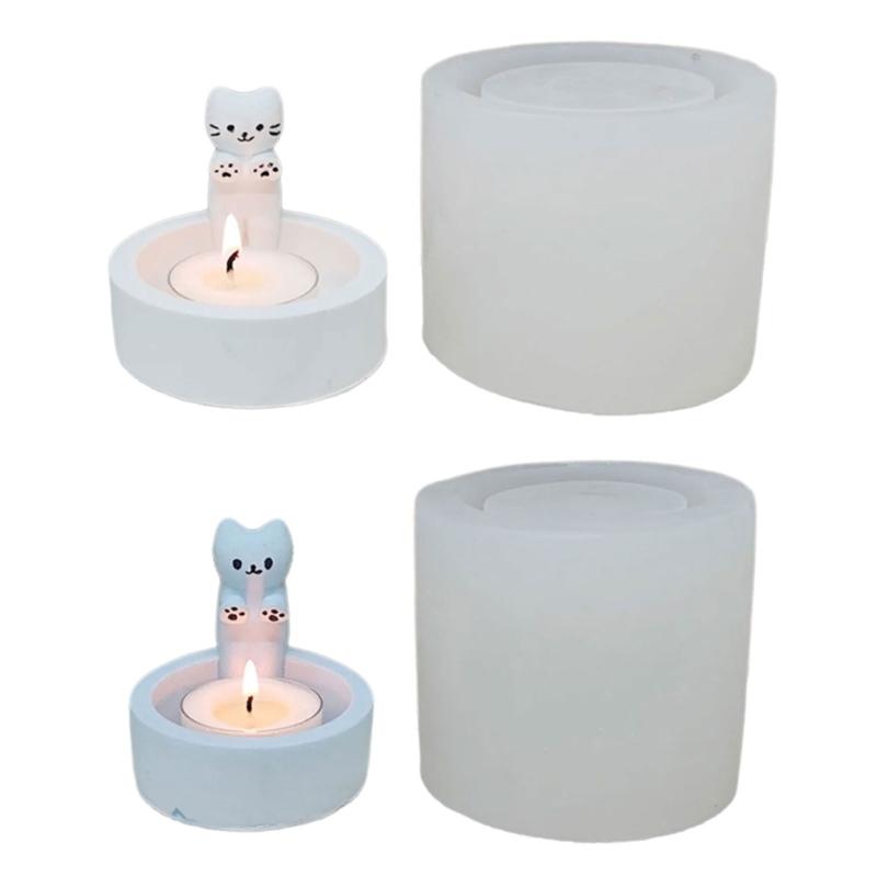 Cute Cats Candle Holder Silicone Molds Animal Candlestick Resins Molds DIY Concrete Castings Moulds Table Decorations
