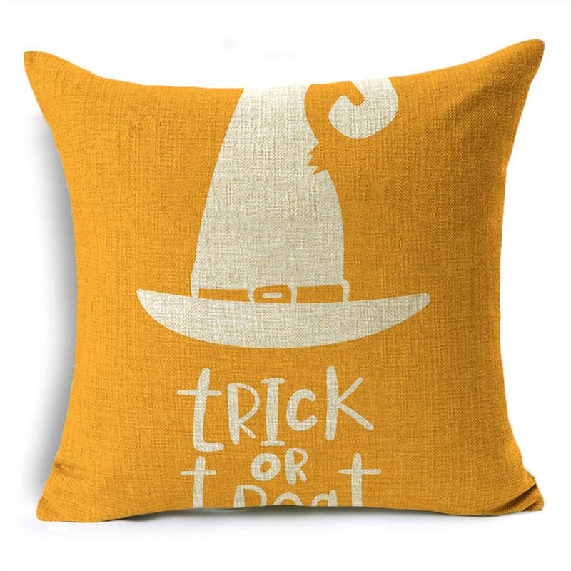 Trick Or Treat Yellow Halloween Cartoon Skull Pumpkin Linen Throw Pillowcase Decorative Cushion Cover For Sofa Living Room Party