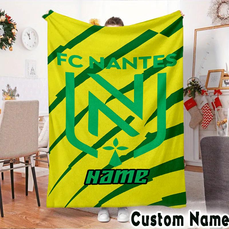 Custom Name Nantes Football Crest Throws Blanket Flannel Blankets for Couch Bed Gifts for Men Women Picnic blanket Christmas fan gifts