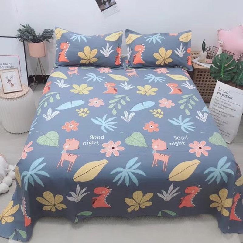 Bed Sheets Cotton and Linen Four Seasons King Queen Size Bedding Flower Printed Flat Sheet Adults Household Mattress Dust Cover