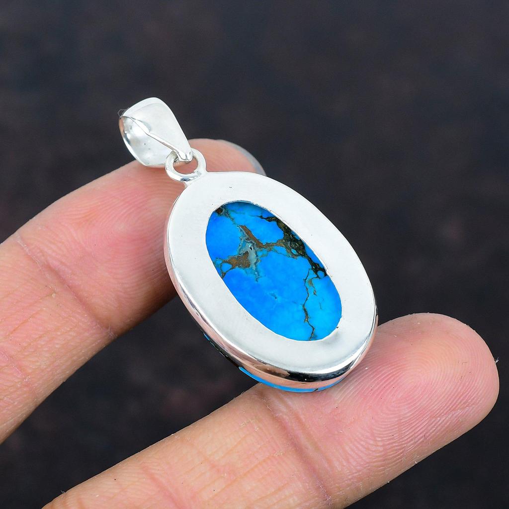 Tibetan Turquoise Pendant Gemstone Pendant 925 Sterling Silver Pendant Unique Style Jewelry Handmade Pendant Silver Jewelry Gifts for Mother