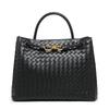 Woven PU Tote Bag With Metal Rope Buckle Large Capacity Shoulder Handbag Women Vintage Style Daily Use