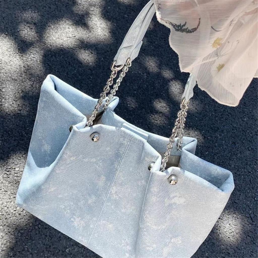 Trendy Fashion Blue Women Shoulder Bag Tote Bags Ladies Simple Shopping Bag Portable Top-Handle Handbags