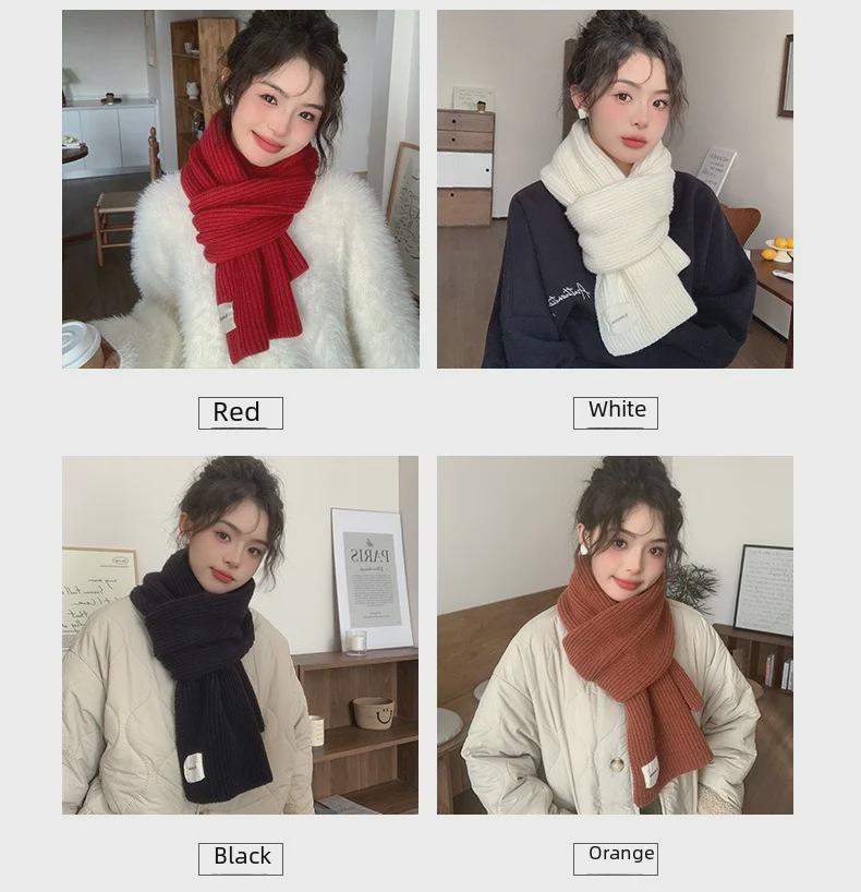 Cachecol de lã espessada vermelha de inverno para mulheres - versão coreana 2023
