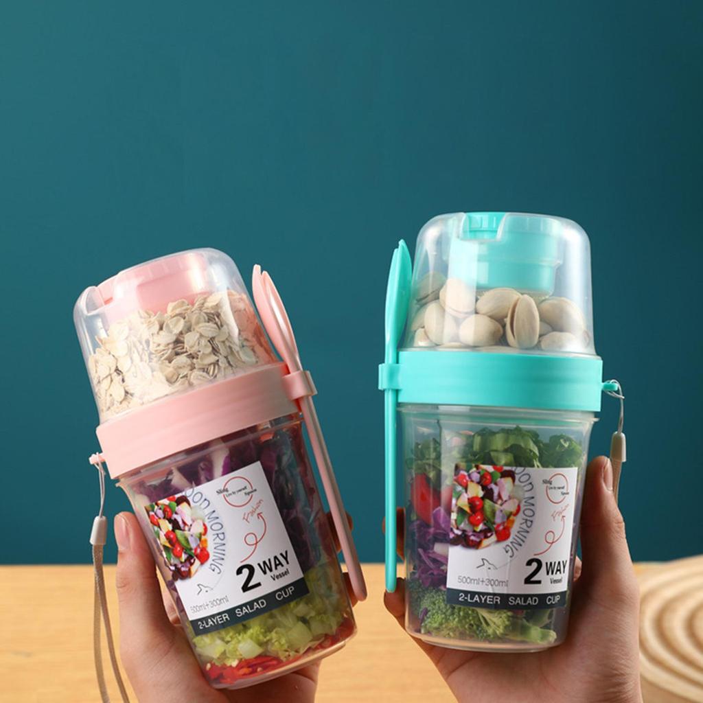 Portable Salad Cup Cereal Double LayersFruit and Vegetable Container Storage