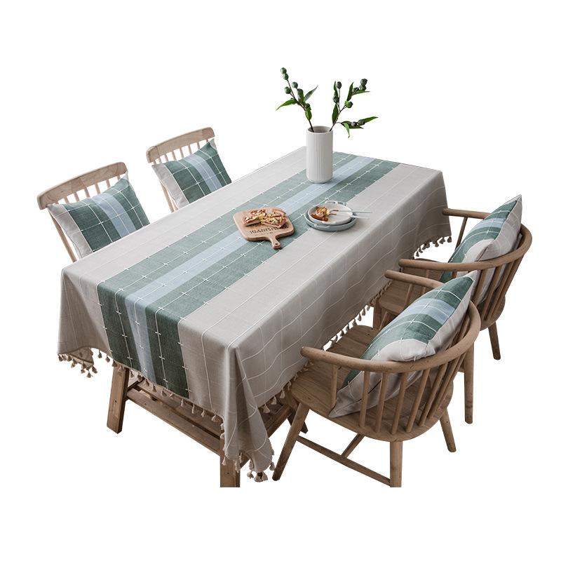 Striped Linen Tablecloth with Fringe Rectangular Table Cover Fresh Simple Elegant Dining Table Runner