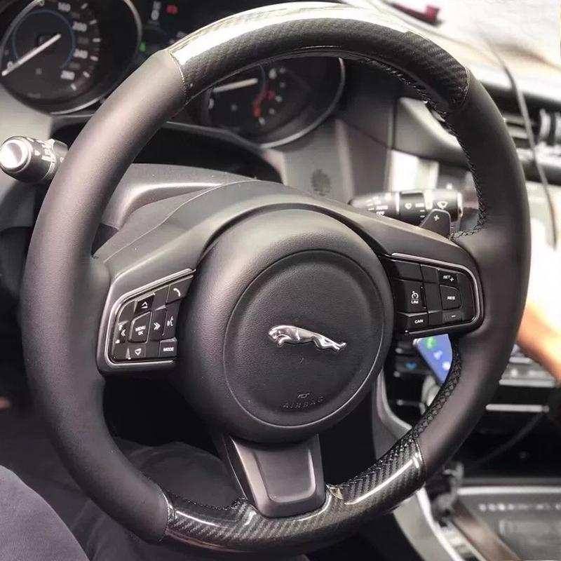 Handgenähtes dunkelbraunes Leder Lenkradbezug für Jaguar XFL XE XJL F-PACE XKR E-PACE F-Type