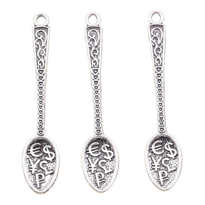 4PCS   Handcrafted Charm Antique Silver Rich Spoon Pendant Keychain