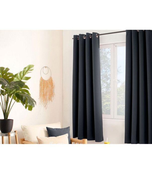 Rideau occultant uni avec 8 œillets gris foncé 140x180 cm