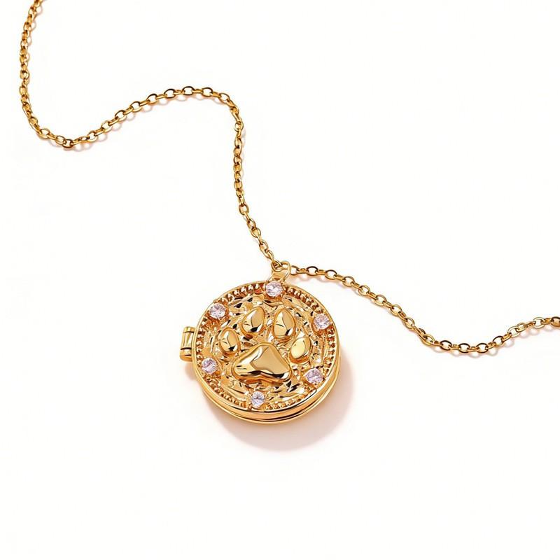 Custom Photo Pendant Necklace With Cat Paw Shape Resin Charm Stainless Steel Chain Women Men