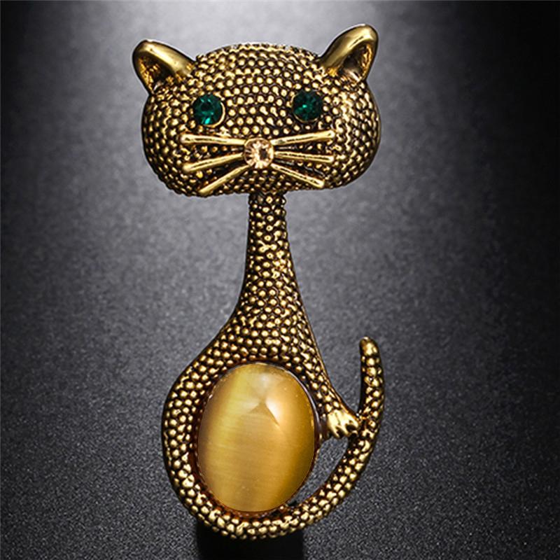 

Брошь «Кошачий глаз» с камнем, булавка, брошь в виде животного, зажимы для воротника, свадебная женская брошь с опалом золотой