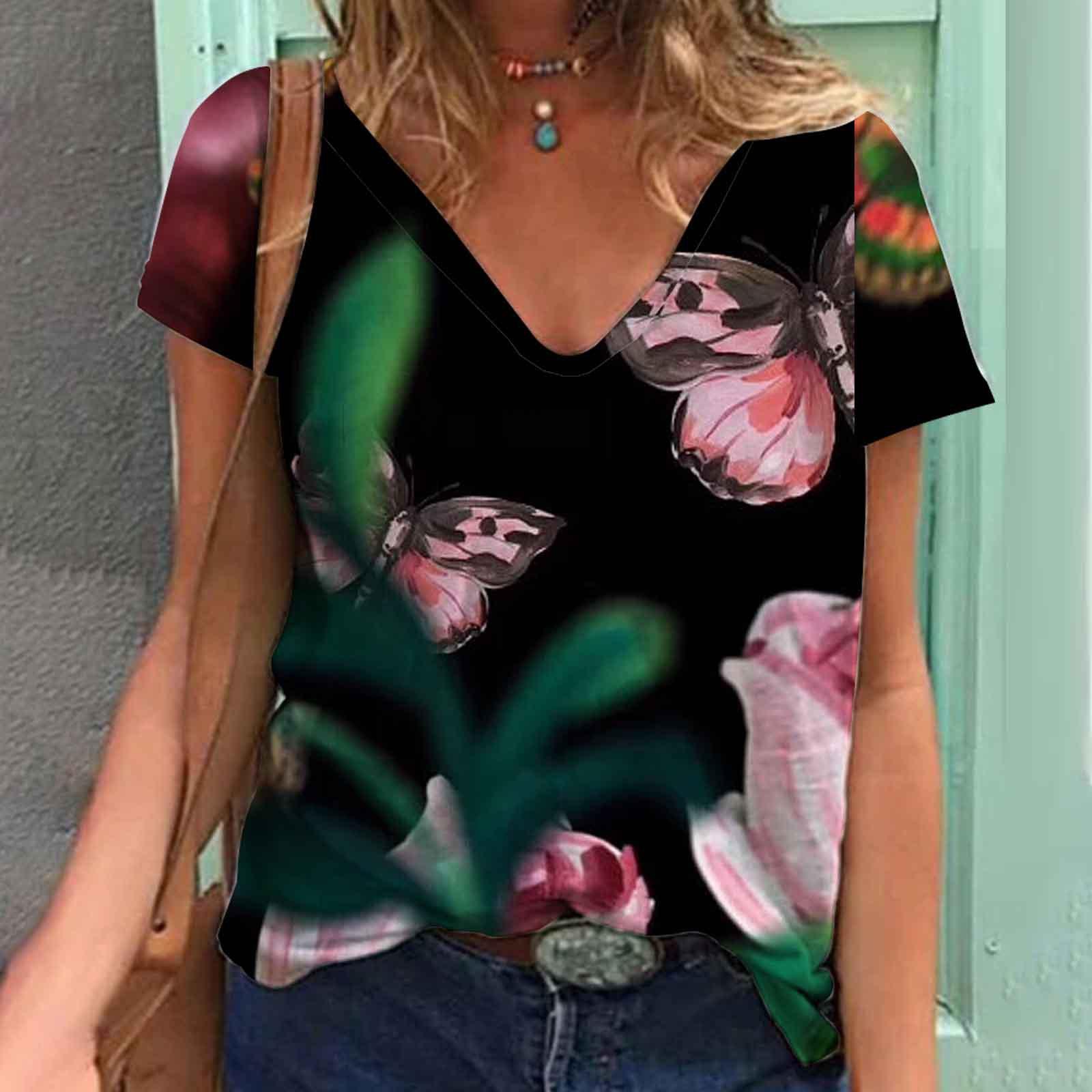 Женские футболки с V-образным вырезом и коротким рукавом с 3D-принтом и принтом бабочки — фото 9