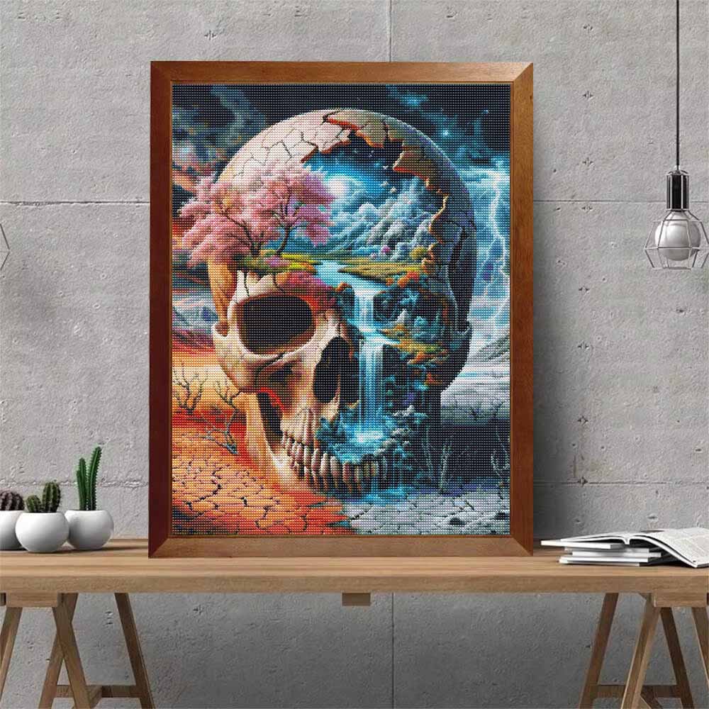 Diamond Art Painting Kit Surreal Split Landscape Skull Pattern DIY Full Drill Canvas Relaxing Craft Gift for Home Wall Decor Adults