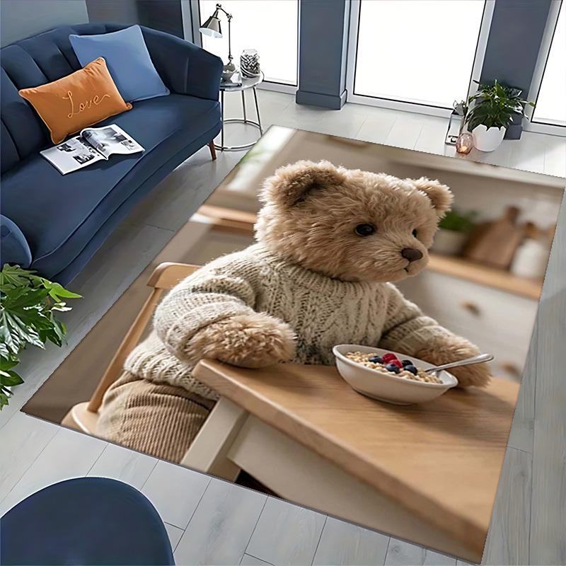 1pc Teddy Bear Sweater Chair Mat - Anime Cartoon Design Office Chair Pad with Berries Pattern - Non-Slip Carpet for Home Decor, Seasonal Gift, Suitabl