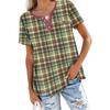 Modisches Lässiges Sommer-Karomuster V-Ausschnitt Knopf Kurzarm-Oberteil für Damen