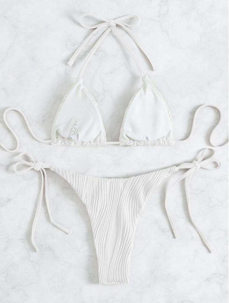 2023 Sexy Striped Solid Color Lace-up Bikini Set - Women's Two-Piece Swimsuit