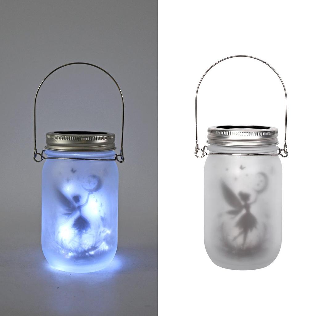 DIY Frosted Solar Mason Jar Lantern with Firefly Waterproof String Lights for Yard Lighting